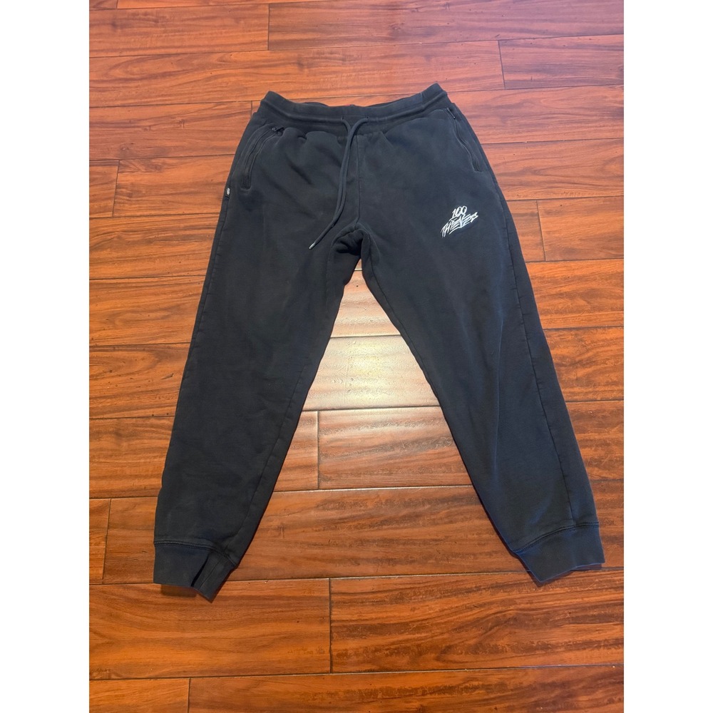 100 Thieves Mens Fleece Jogger Sweatpants Black Embroidered Logo Size M